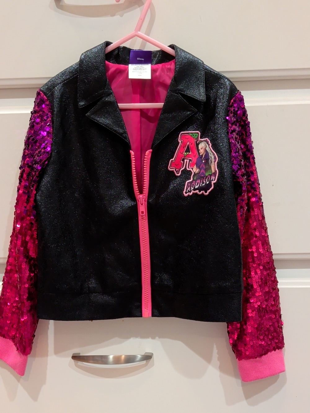 Disney Zombies 2 Addison Faux Leather Jacket with Pink & Purple Sequin Sleeves